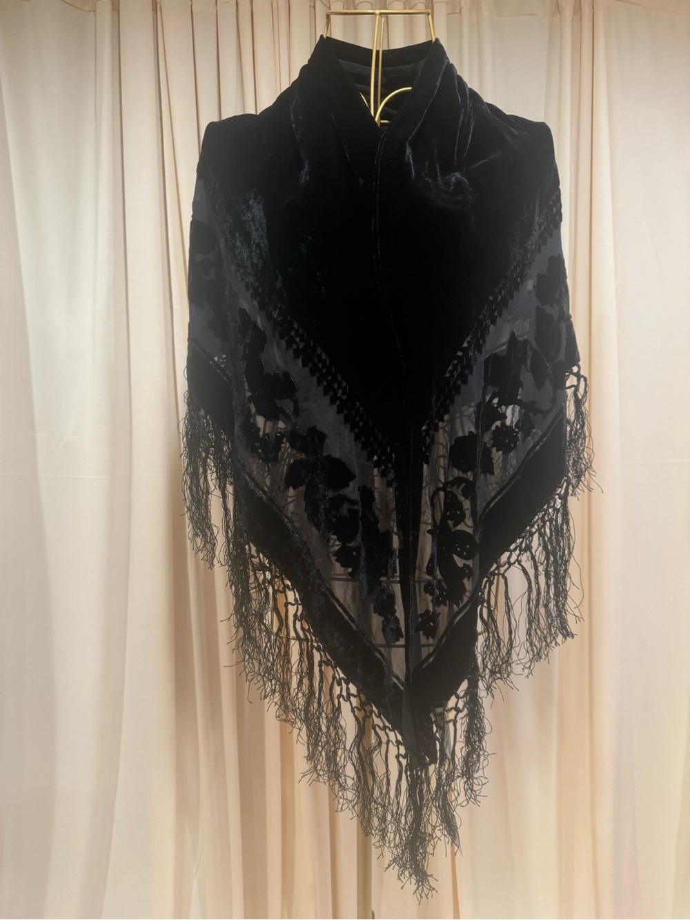Liz Claiborne Velvet Embellished Fringe Triangle Shawl